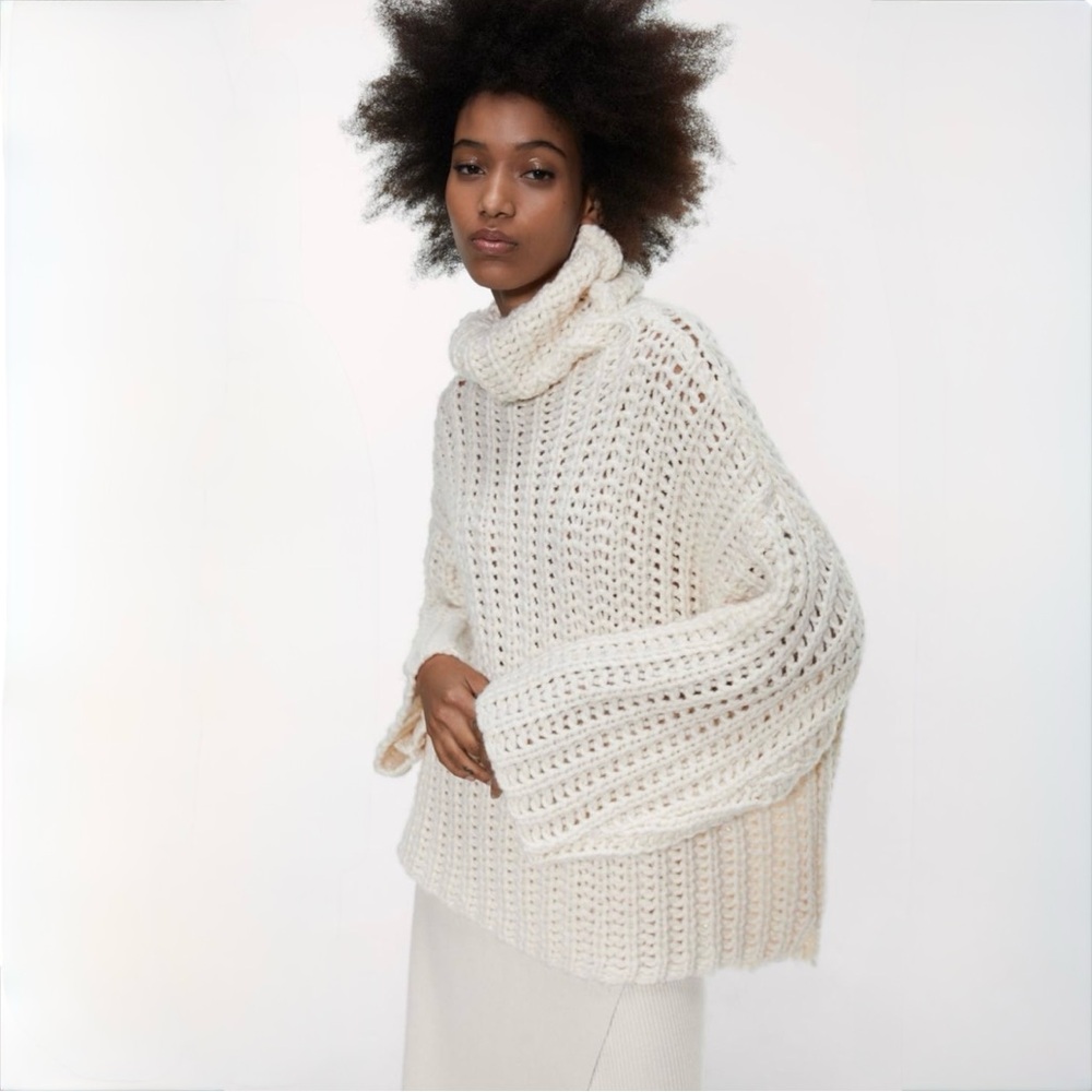 Zara Cream Chunky Knit Cowl Neck Sweater - Picture 4 of 14